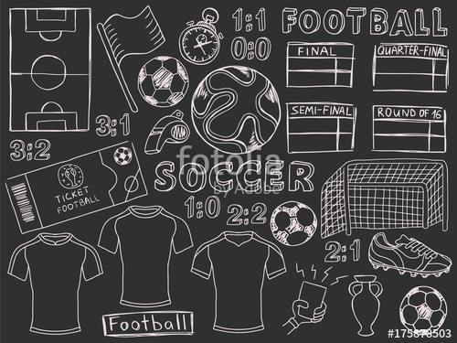 500x375 Football Doodles Set Soccer Sketch Grey Stock Image And Royalty - Soccer Sketch