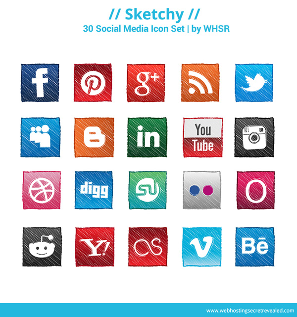 600x640 Free Sketch Style Social Media Icons - Social Icons Sketch