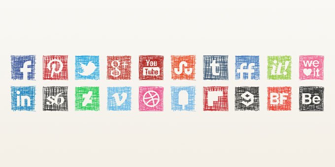 680x340 Pen Sketch Social Icons Set - Social Icons Sketch