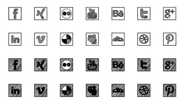 600x338 Sketched Social Icon Css Glyphs - Social Icons Sketch