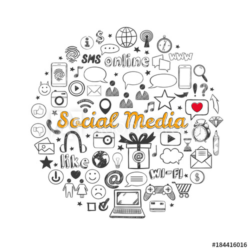 500x500 Social Media Icons Set. Vector Hand Drawn Isolated Objects. Doodle - Social Media Sketch