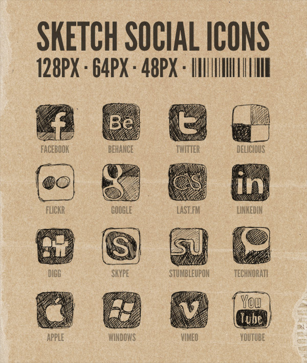 600x710 Hand Drawn Sketchy Icons Of Your Favorite Social Sites - Social Sketch