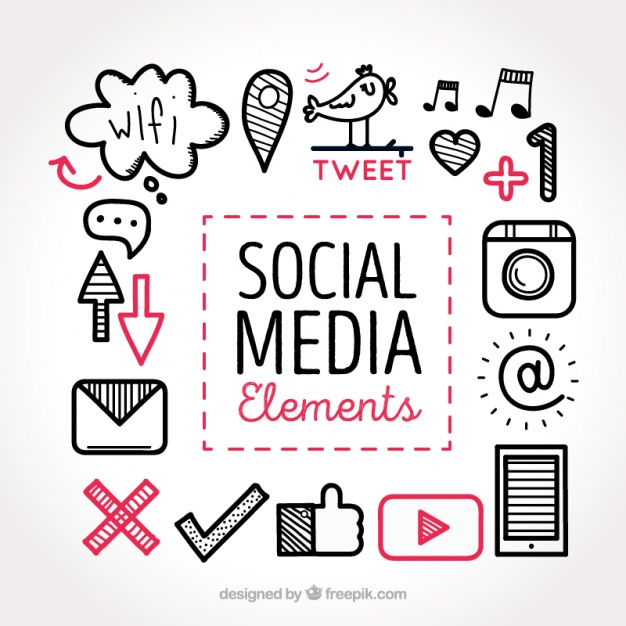 626x626 Sketches Of Social Media Elements Collection Vector Free Download - Social Sketch