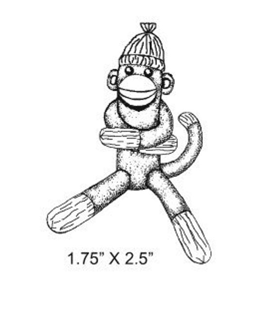 570x638 Sock Monkey Hugging Rubber Stamp 297 Featured Artist Etsy - Sock Monkey Sketch