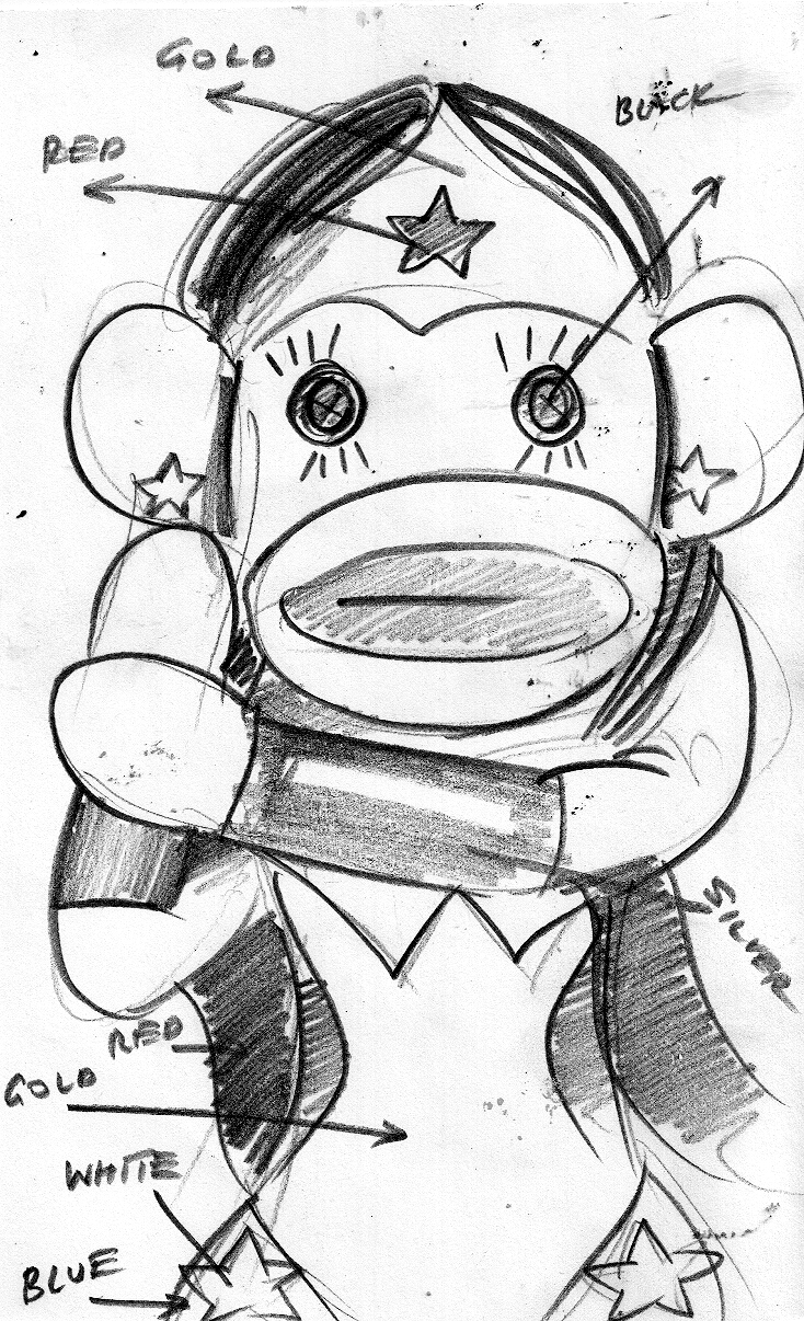 734x1206 Wonder Woman Sock Monkey. - Sock Monkey Sketch