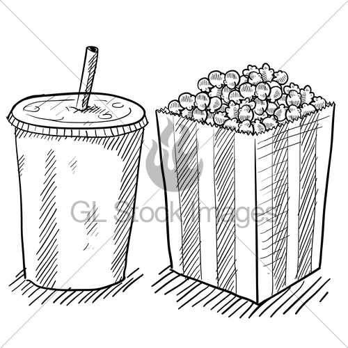 500x500 Movie Popcorn And Soda Sketch Gl Stock Images - Soda Sketch