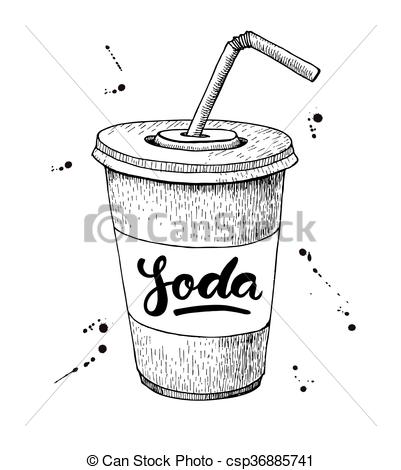 401x470 Vector Soda Drawing. Hand Drawn Soda Illustrations. Vintage Drink - Soda Sketch