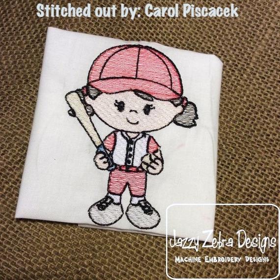 570x570 Girl Softball Sketch Machine Embroidery Design Instant Etsy - Softball Sketch