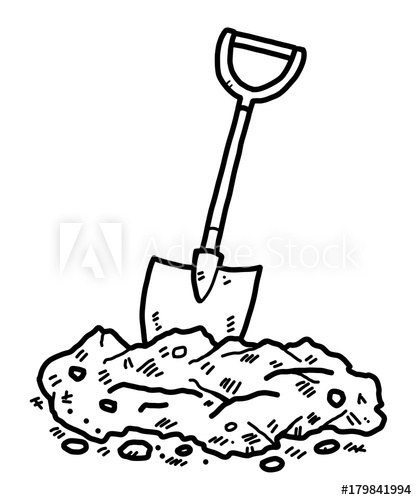 417x500 Shovel And Soil Cartoon Vector And Illustration, Black And White - Soil Sketch