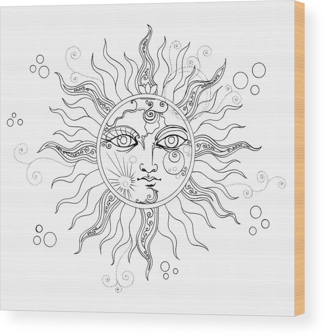 655x679 Solar Eclipse Moon Face Line Drawing Wood Print By Katherine Nutt - Solar Eclipse Sketch