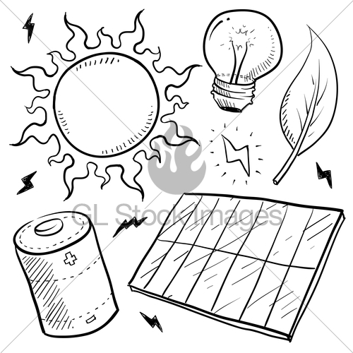 500x500 Solar Power Objects Sketch Gl Stock Images - Solar Energy Sketch