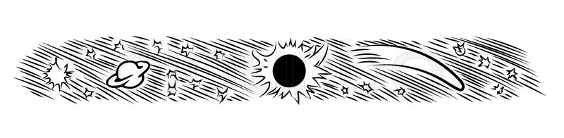 800x196 Sketch Of Solar System, Planets, Stars And Comets. Hand Drawn - Solar System Sketch