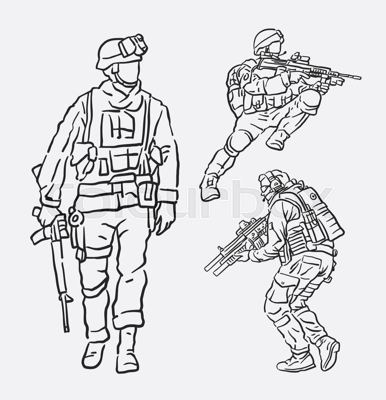 772x800 Soldier Army Action Hand Drawing. Good Use For Symbol, Logo, Web - Soldier Sketch