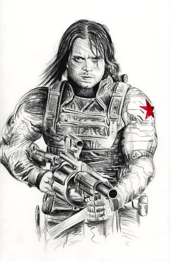 570x881 Winter Soldier Sketch Etsy - Soldier Sketch