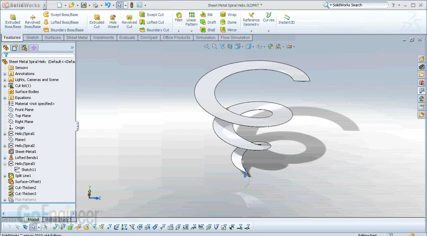 854x472 How To Sheet Metal Spiral Helix By Solidworks2011 - Solidworks Spiral Sketch
