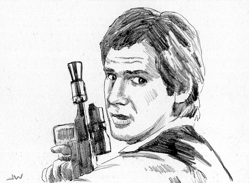 500x368 Han Solo Star Wars Sketch Card By Stungeon - Solo Sketch