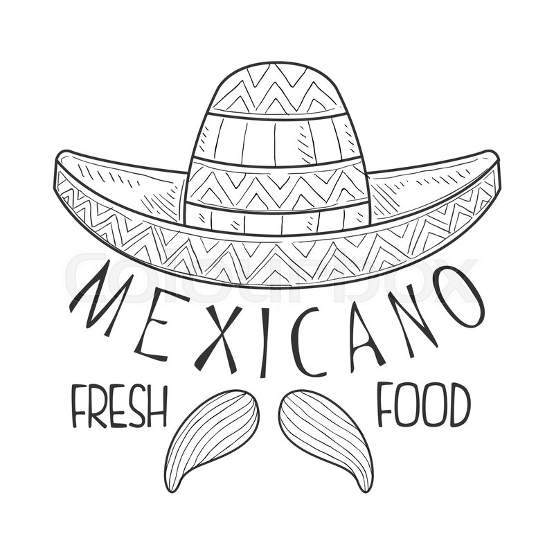 800x800 Restaurant Mexican Fresh Food Menu Promo Sign In Sketch Style With - Sombrero Sketch