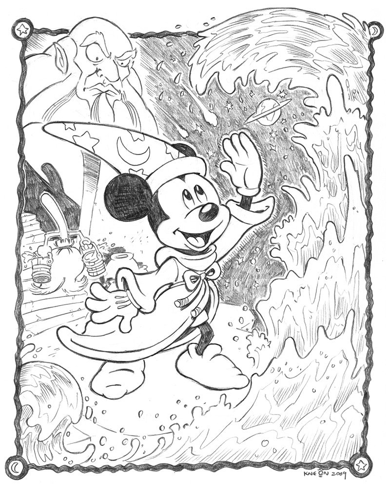 800x1011 Mickey Mouse The Sorcerer By Kneont - Sorcerer Mickey Sketch