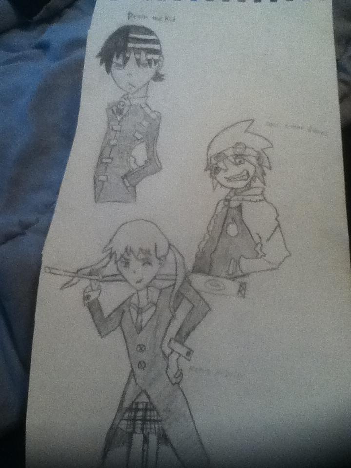 720x960 My Sketches Of Death The Kid, Soul Eater Evans, And Maka Albarn - Soul Eater Sketch