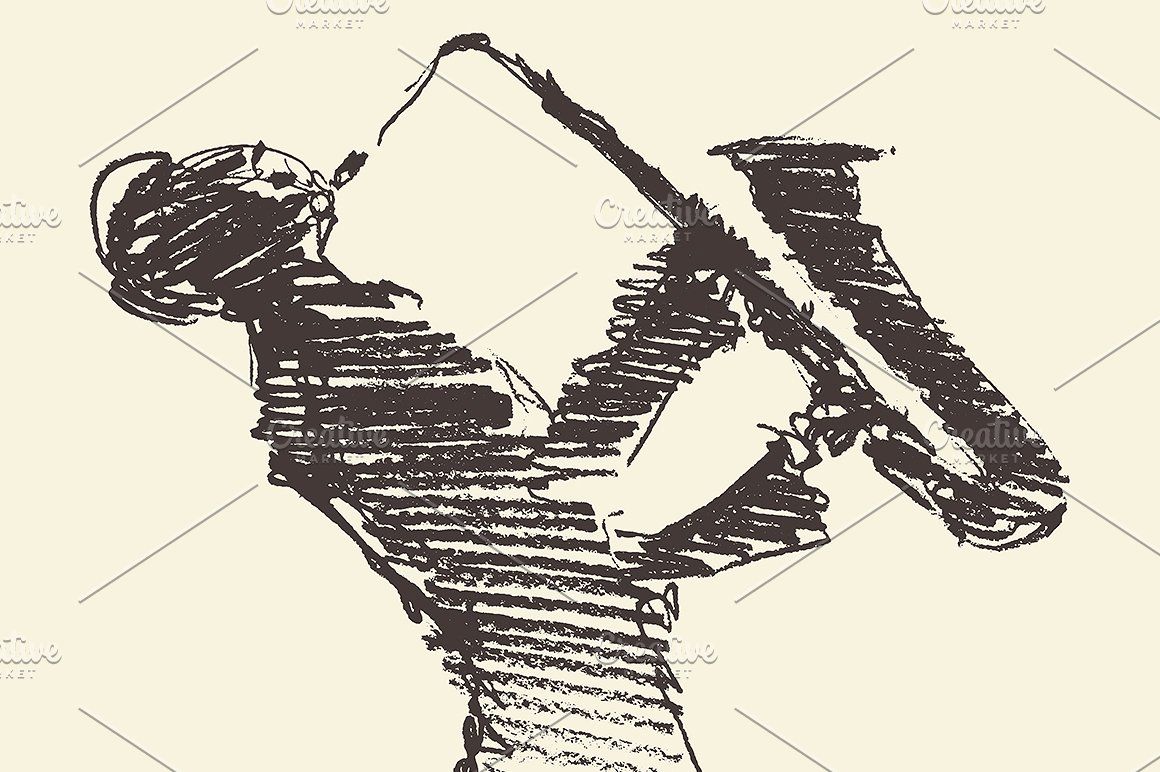 1160x772 Sketch For Jazz Poster 2 Pics Vector Player Etching Sound Sign - Sound Sketch
