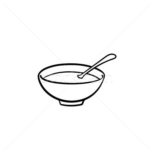 600x600 Bowl Of Hot Soup Hand Drawn Sketch Icon. Vector Illustration - Soup Sketch