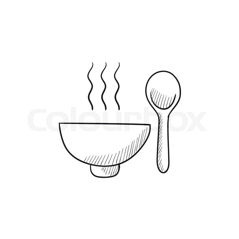 800x800 Bowl Of Hot Soup With Spoon Vector Sketch Icon Isolated On - Soup Sketch