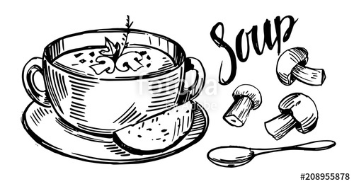 500x260 Sketch Of Soup With Mushrooms. Vector Stock Image And Royalty - Soup Sketch