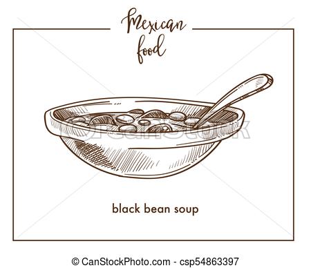 450x388 Black Bean Soup Sketch Vector Icon For Mexican Cuisine Food Menu - Soup Sketch