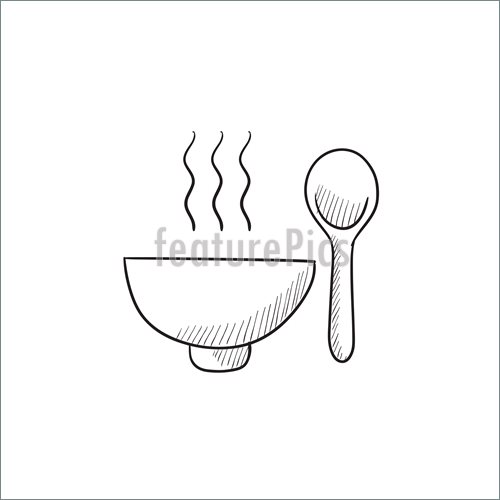 500x500 Bowl Of Hot Soup With Spoon Sketch Icon. Illustration - Soup Sketch