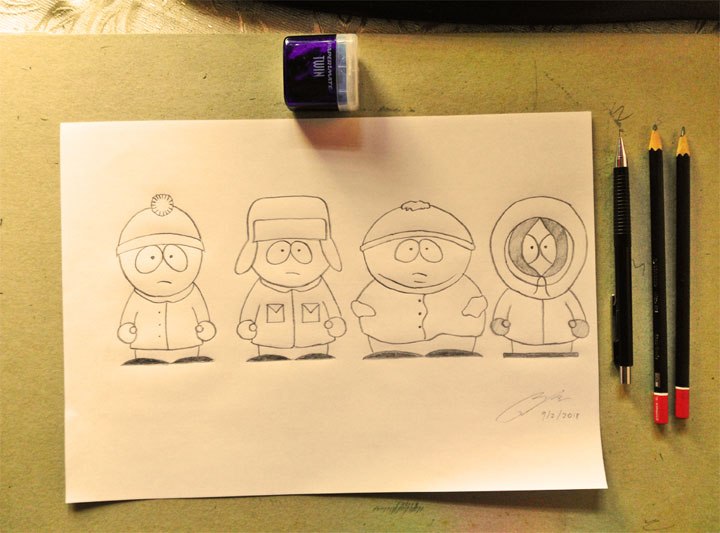 720x533 Pencil Sketch Of South Park - South Park Sketch