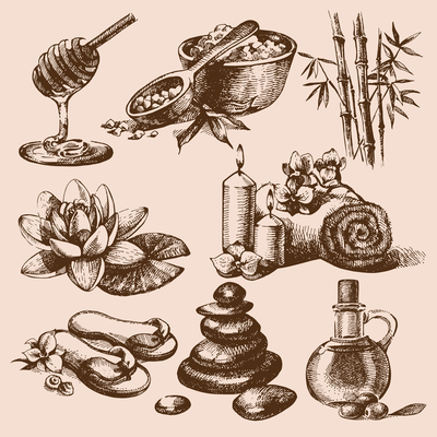 400x400 Spa Sketch Decorative Icons Set Bamboo Vector Illustration 20764 - Spa Sketch