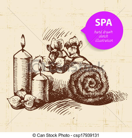 450x470 Spa Background. Vintage Hand Drawn Sketch Illustration Vectors - Spa Sketch