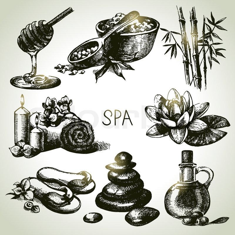800x800 Spa Sketch Icon Set. Beauty Vintage Hand Drawn Illustrations - Spa Sketch