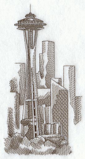 274x514 Machine Embroidery Designs - Space Needle Sketch