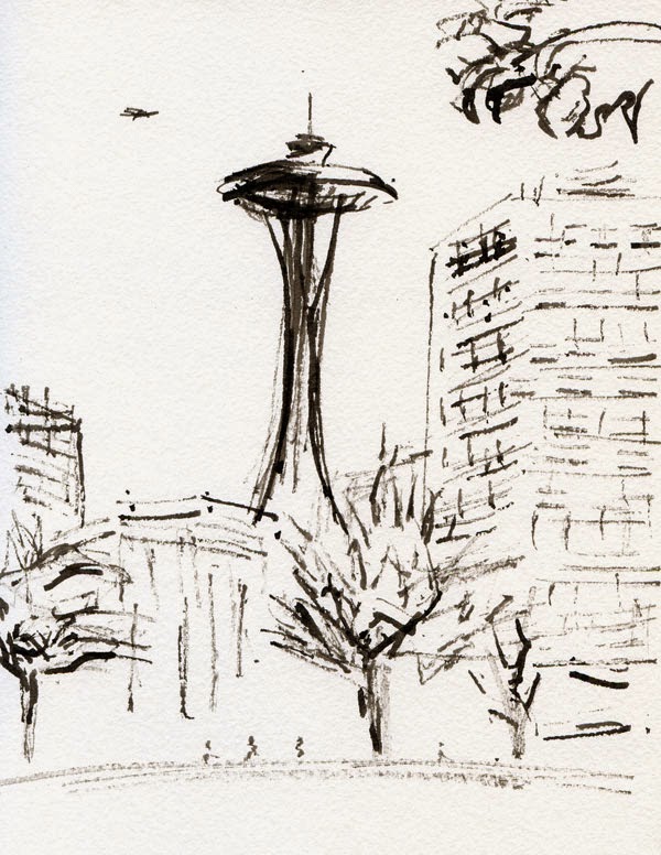 600x776 Urban Sketchers Seattle Channeling My Inner Kk - Space Needle Sketch