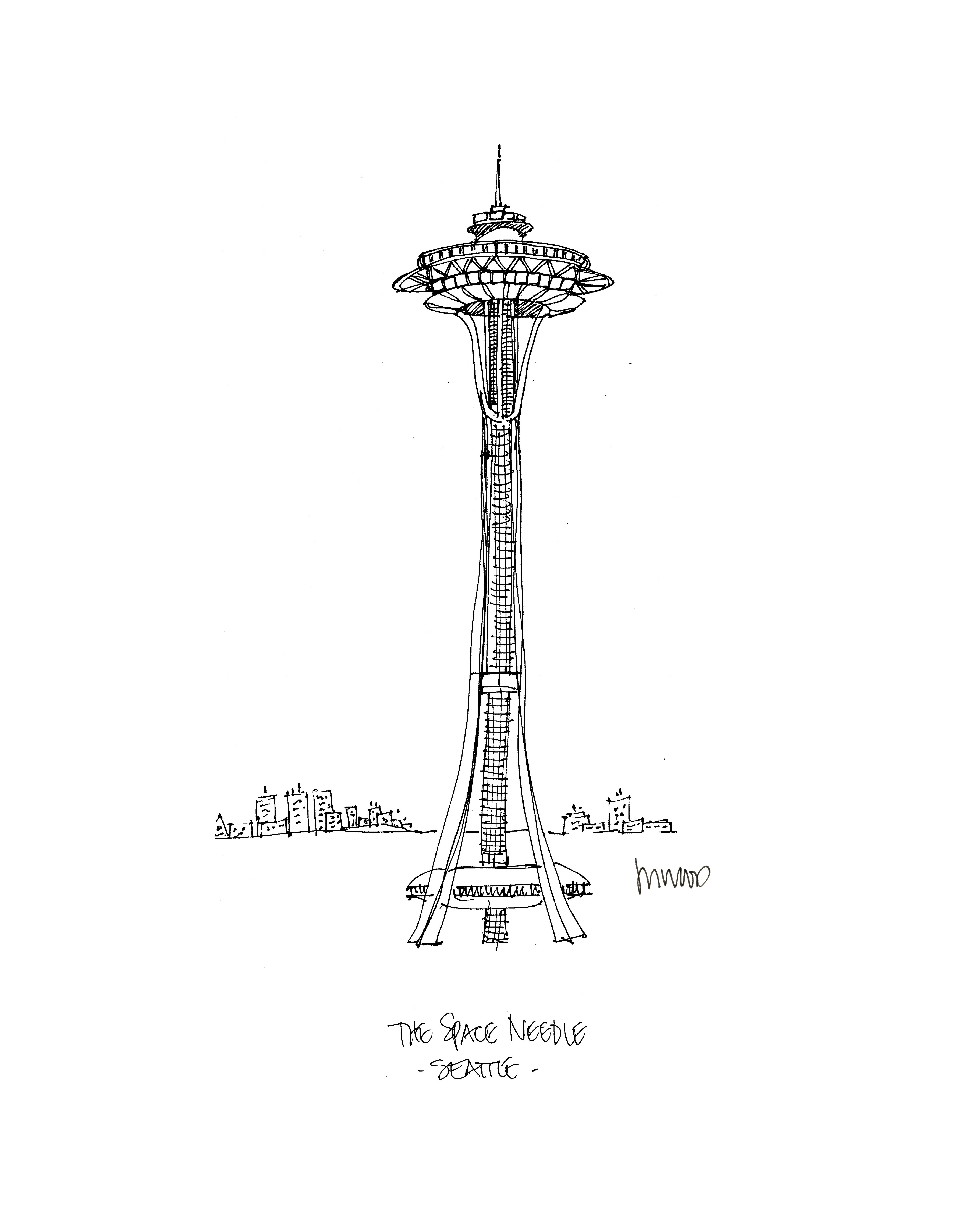 4800x6000 Cityscape Space Needle, Seattle M Wood Pen - Space Needle Sketch