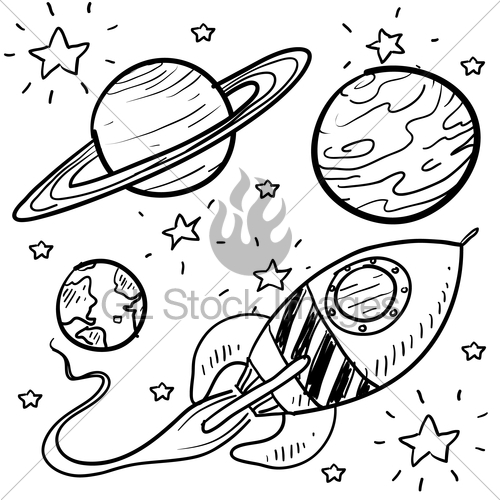 500x500 Science Fiction Objects Sketch Gl Stock Images - Space Rocket Sketch