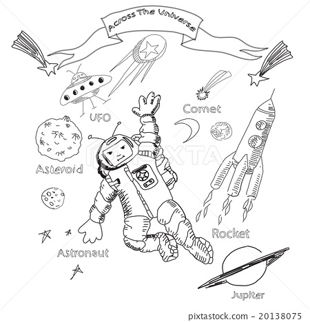 450x468 Sketch Of Space With Astronaut And Rocket - Space Rocket Sketch