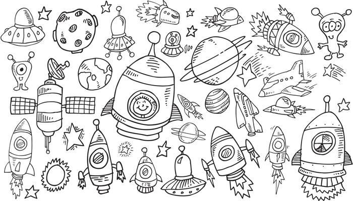 700x399 Outer Space Sketch Doodle Vector Set Sticker We Live - Space Sketch