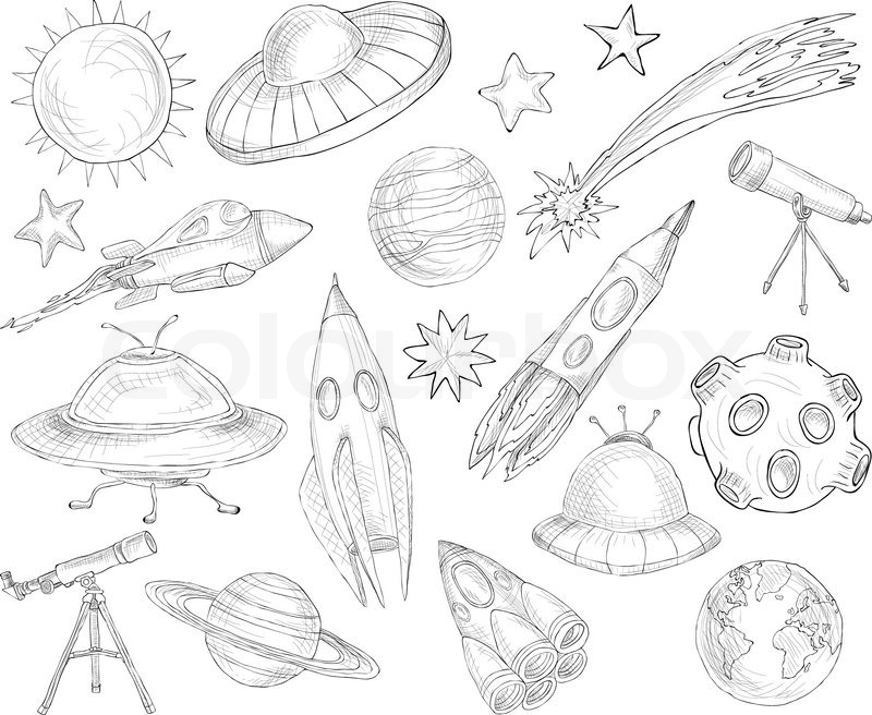 800x656 Space And Astronomy Decorative Elements Sketch Set Isolated Vector - Space Sketch