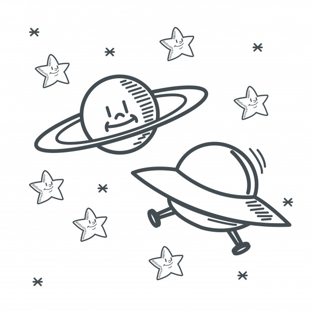 626x626 Stars Planet Ufo Space Sketch Design Vector Premium Download - Space Sketch