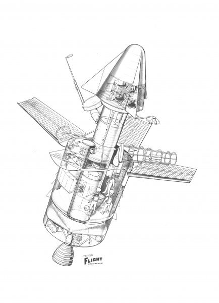 434x600 Douglas Space Station Cutaway Drawing - Space Station Sketch