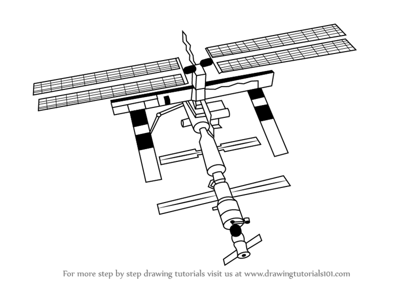 800x566 Learn How To Draw A Space Station (Outer Space) Step By Step - Space Station Sketch