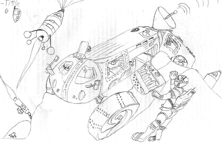 900x580 Spacecraft Drawing By Willis Lee - Spacecraft Sketch