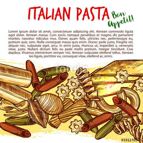 500x500 Italian Pasta Shapes Poster With Spaghetti Sketch Stock Image And - Spaghetti Sketch