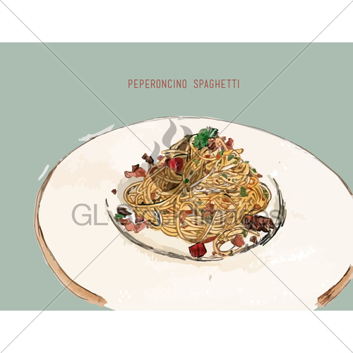 500x500 Peperoncino Spaghetti Hand Drawn Sketch Water Color Vector. Gl - Spaghetti Sketch