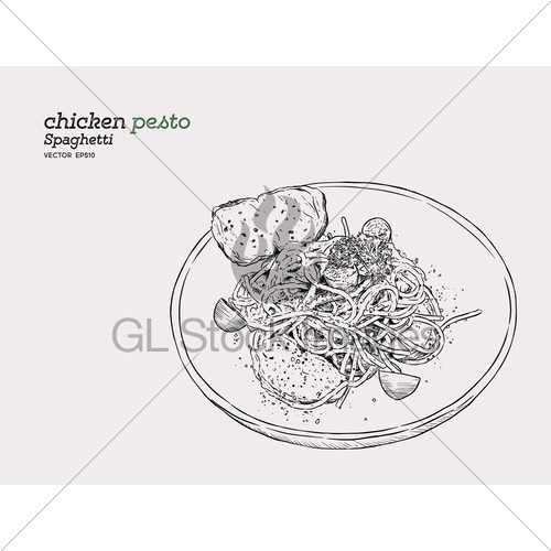 500x500 Pesto Spaghetti , Hand Draw Sketch Vector. Gl Stock Images - Spaghetti Sketch