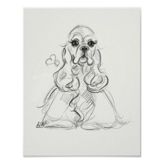 540x540 Cocker Spaniel Print Sketch Art - Spaniel Sketch