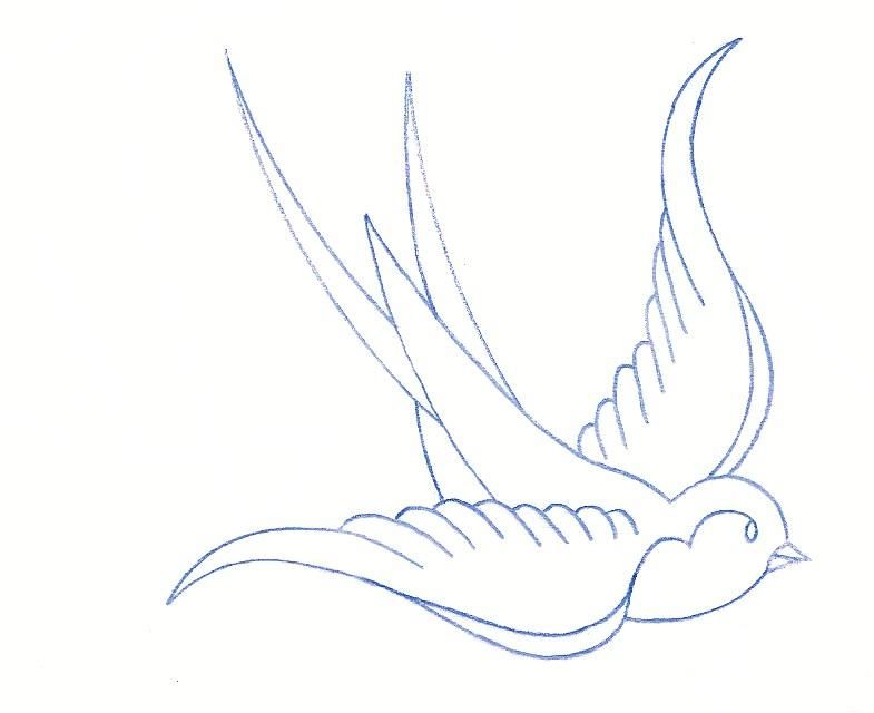785x640 Old School Sparrow Drawing Traditional Swallow Tattoo On Tattoo - Sparrow Sketch Tattoo