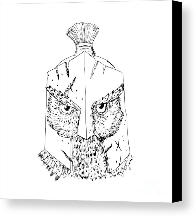 678x750 Horned Owl Spartan Helmet Drawing Canvas Print Canvas Art By - Spartan Helmet Sketch